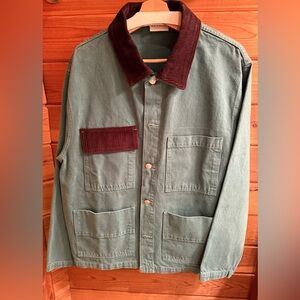 Drole De Monsieur corduroy detail denim jacket in green